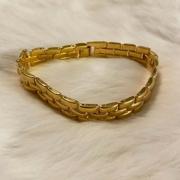 MOdernist Gold Tone Metal Link Bracelet Shiny Large 6207 - Picture 4 of 8